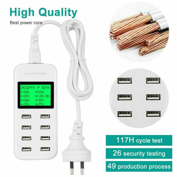 USB Hub Opladningsstation 8 Port Telefonoplader Multi Dock Strømadapter