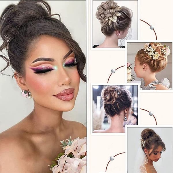 Messy bun håraccessoar med klämmor för kvinnor och flickor, kamelfärg