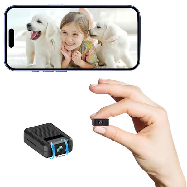 Mini 4K övervakningskamera – WiFi-kamera, utrustad med 180° roterande lins, stöder app-fjärrvisning och mörkerseendefunktioner.