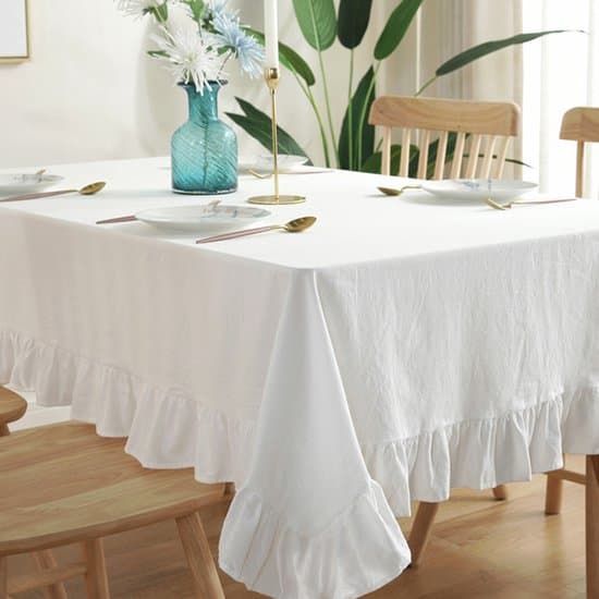 Rektangulær flæset dug - Bomuld - 90x90 cm - Hvid