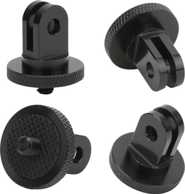 4-delt sort mini-stativadapter sæt med 1/4-tommer montering, lavet af aluminiumslegering, velegnet til actionkamera tilbehør.
