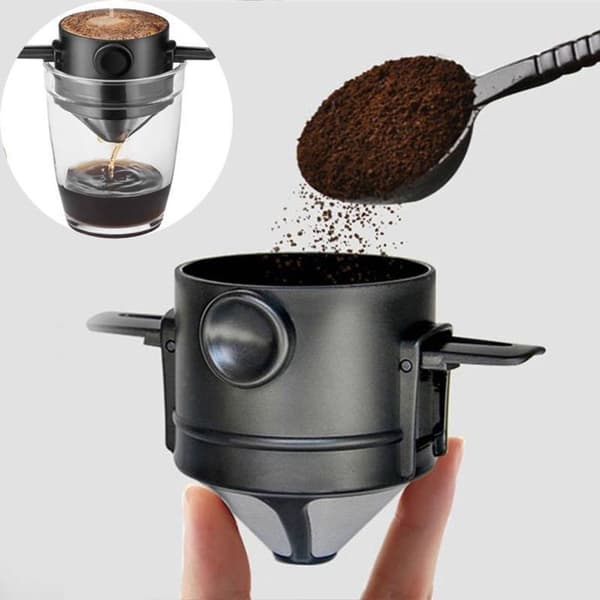 Bærbart permanent kaffefilter til kop og krus, rustfrit stål, kompakt, letvægts, foldbart, til rejser og camping, filterholder.