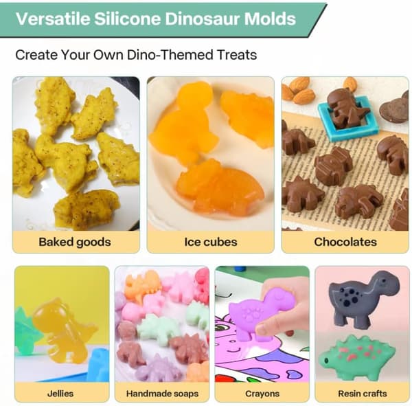 2-delt silikone dinosaurform, multifunktionel gelé- og chokoladeform, til kager, slik, isterninger.
