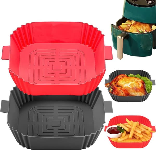 Silikone bageform til airfryer - bagepapir til airfryer, silikone bageform (grå + rød)