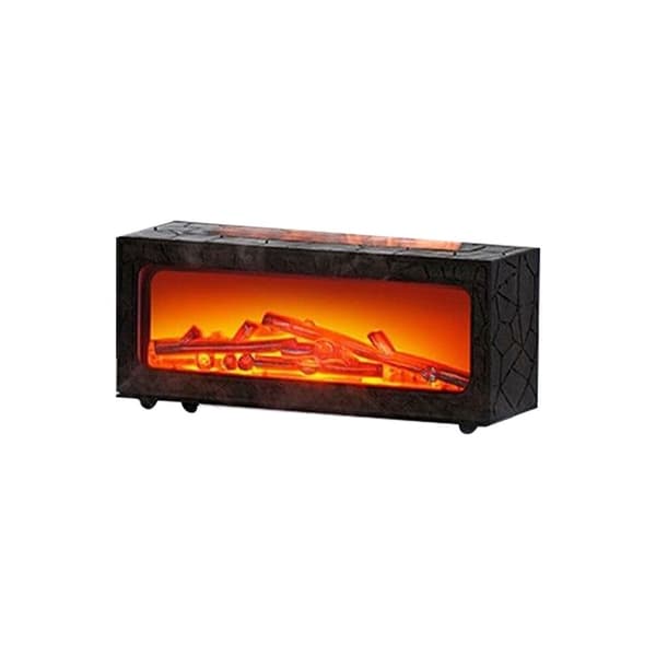 -Eterisk olja eldstad aromdiffusor, eldstad luftfuktare med fjärrkontroll, lägereldsflamma aromdiffusor, 7 färger, svart