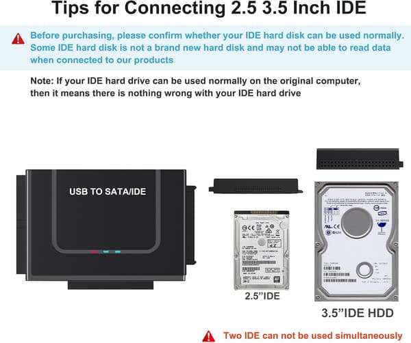 USB 3.0 till IDE SATA-adapter, USB Typ C hårddiskläsare Extern hårddiskadapter för 2,5/3,5 tums IDE SATA HDD SSD, 12V/2A strömadapter ingår