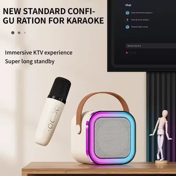 Bärbar Mini Karaoke Maskin Barn Bluetooth Högtalare 2 Trådlösa Mikrofoner Blå
