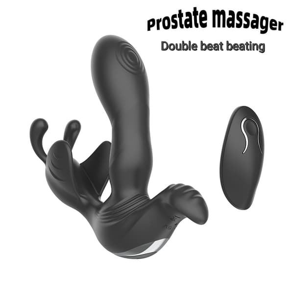 Fjärrstyrd dubbelsidig klappande multimotor testikel- och prostatamassageapparat