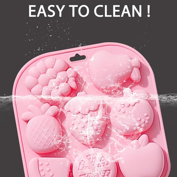2-pack, silikonform för jordgubbs- och äppelfrukt, 8-håls bakform, rosa