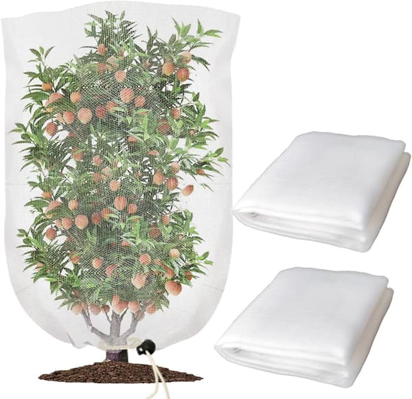 2-pak havefuglenetposer med snøre til planter (100x150cm, hvid).