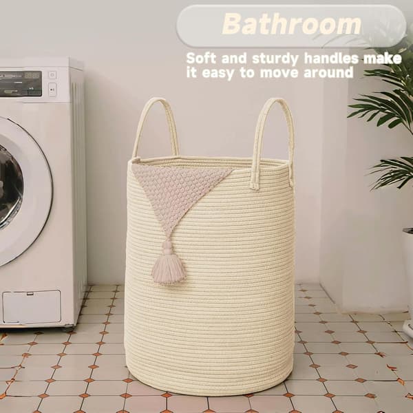 Stor förvarings- och tvättkorg i bomullsrep (beige).