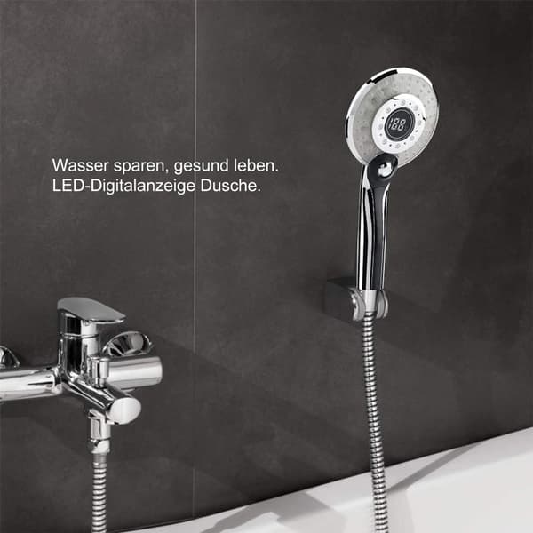 Brusehoved og sprayhoved, håndbruser, LED-brusehoved, regnbruserhoved, spraybrusehoved med LED temp. display, 3 spraytilstande