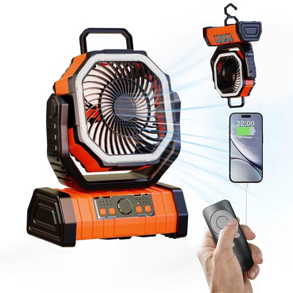 Hængende campingventilator med multifunktionelt lys