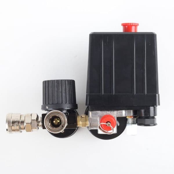 Trykluftkompressor, trykafbryder, reguleringsventil, trykregulator, 220V 0-180 PSI trykmåler (med lynkobling).