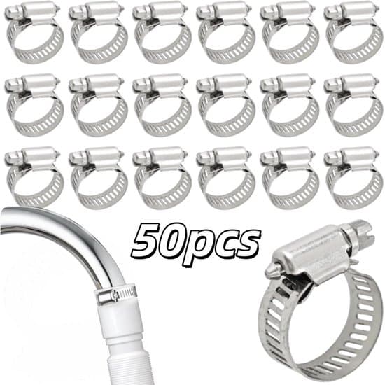 50-delars bränsleslangklämmor - Rostfritt stål - 16-25 mm - Silver