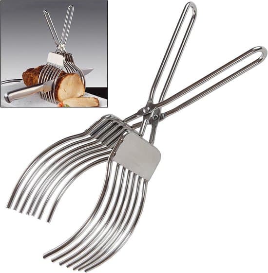 2-delat köksredskap i rostfritt stål för köttskärning, grillning och servering (silver)