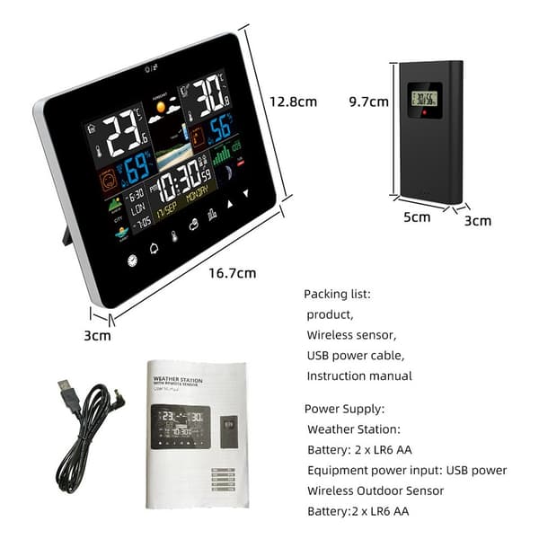 Inomhus Utomhus LCD Digital Trådlös Väderstation Termometer Klocka Kalender