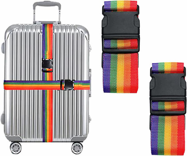 4-pack justerbara bagageremmar med spännen (regnbåge, 200x5cm).