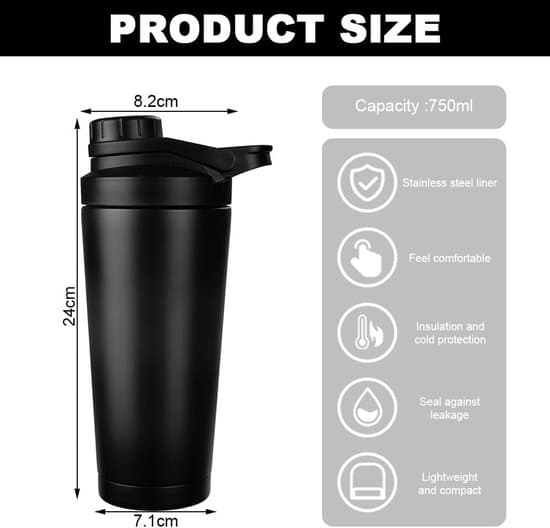 Protein Shakerflaske - 750 ml - Rustfrit Stål - Sort