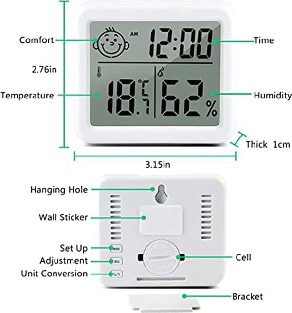 Digital inomhustermometer temp. & luftfuktighetsmätare mini LCD-termometer & hygrometer för växthus, barnrum, sovrum, kontor