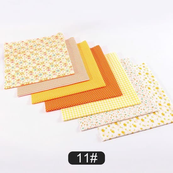 7-delt DIY håndværkssæt, 25cm x 24cm, bomulds patchworkstof, tyk stofkant, DIY bomulds patchworkmåtte (stil 11)