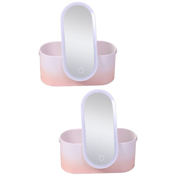 2 lyserøde ABS LED makeup spejl rejse desktop kosmetikholder