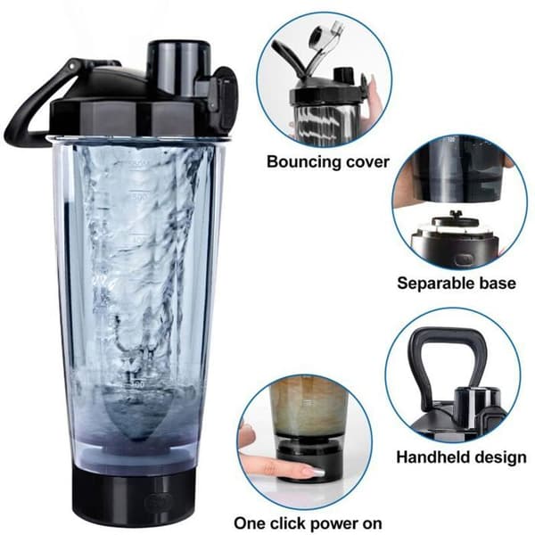 Elektrisk proteinpulver-shaker, 600 ml genopladelig elektrisk shaker med USB-C-interface.
