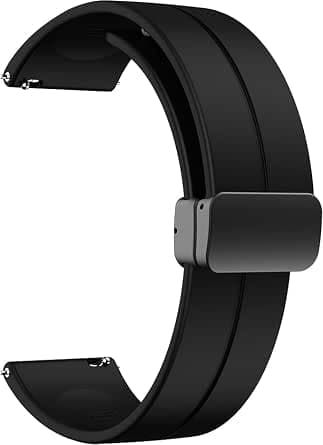 22 mm elastisk urrem med en blød silikone magnetisk lynlås, unisex (22 mm, sort).