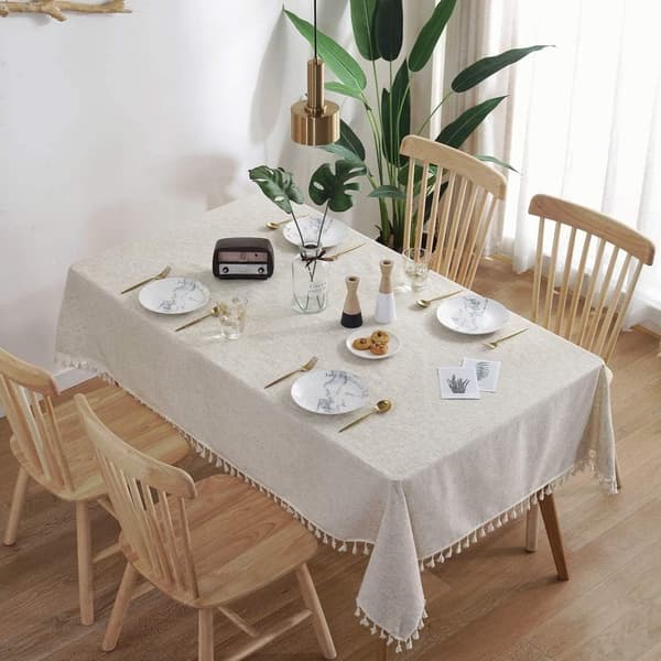 Solid bomuldslinnedug kvaster rektangulær støvtæt køkken spisning picnic beige 140x140cm