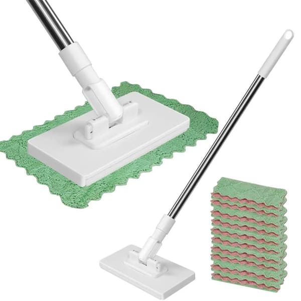 Tryckklämmande mopphuvudbytesystem med 10 återanvändbara mikrofiberdynor - slumpmässig färg