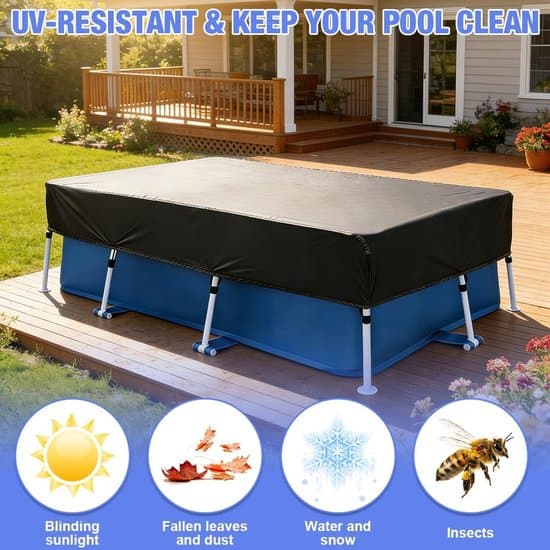 Poolskydd för rektangulär 300 x 205 cm, poolskyddspresenning, poolskydd, sommar och vinter, rektangulärt poolskydd för rektangulär ram pool