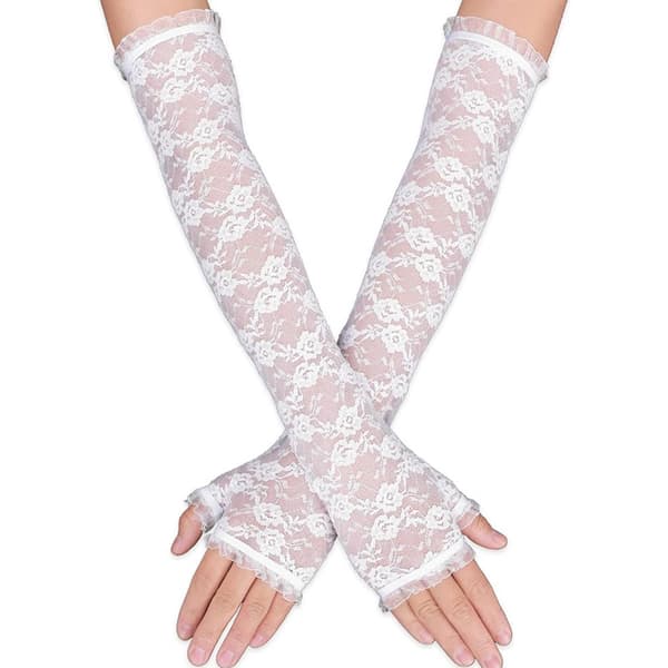 Lange blondehandsker elegante fingerløse - hvid