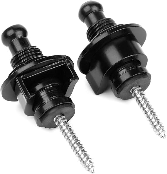Gitarrbandlås och knapp säkerhet snabbkoppling med säkringssystem nickel (4-pack, svart)