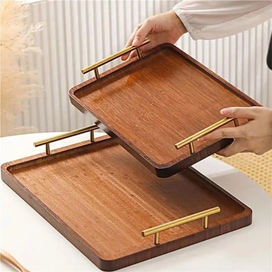 stycke - Tebricka - Vintage tebricka - Rektangulär tebricka i bambu med handtag - Grillbricka - Liten tebricka i bambu med handtag 30*19*2 cm - Brun