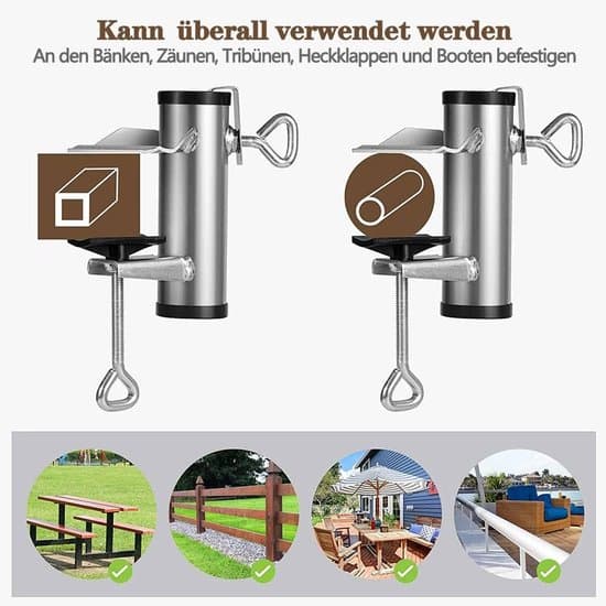 Sølvfarvet pladsbesparende justerbar parasolholderbase til altanrækværk