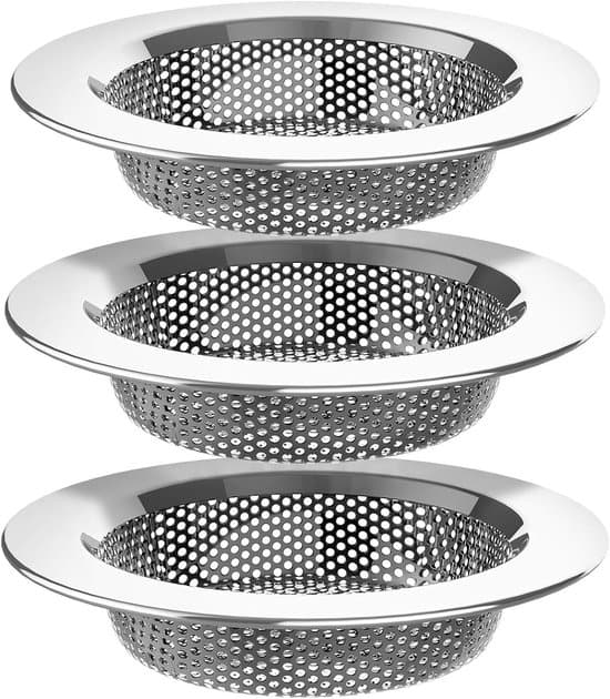 3-pak køkkenvaskesi - afløbsfilter i rustfrit stål - hårfilter i rustfrit stålnet til køkken - badekar - badeværelse (sølv)