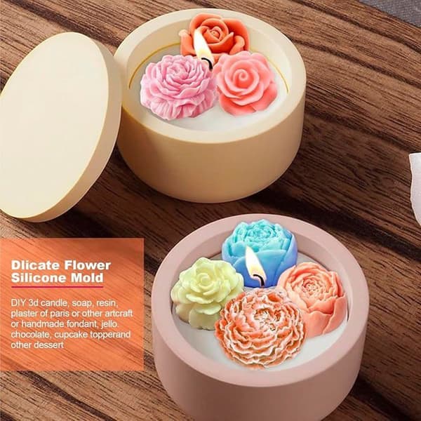 Blomsterlysform, blomstersilikoneform, blomsterform, blomsterlysform, 3D DIY blomstersilikone lysform, velegnet til sæbe.