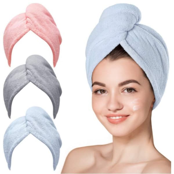 Knap hurtigtørrende mikrofiber turban, meget absorberende, blå
