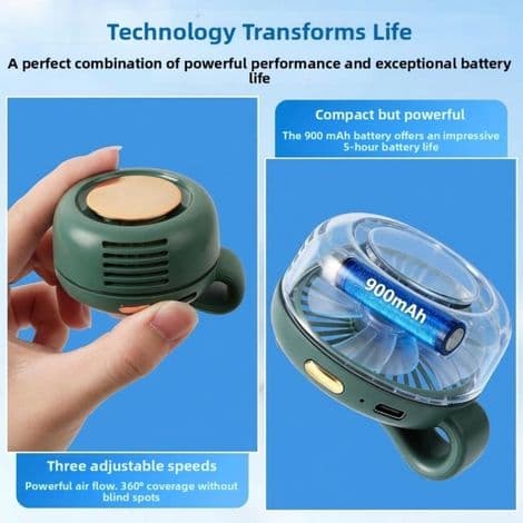 Lille bærbar cyklon cirkulerende ventilator, mini bladløs ventilator med klips, grøn MF019