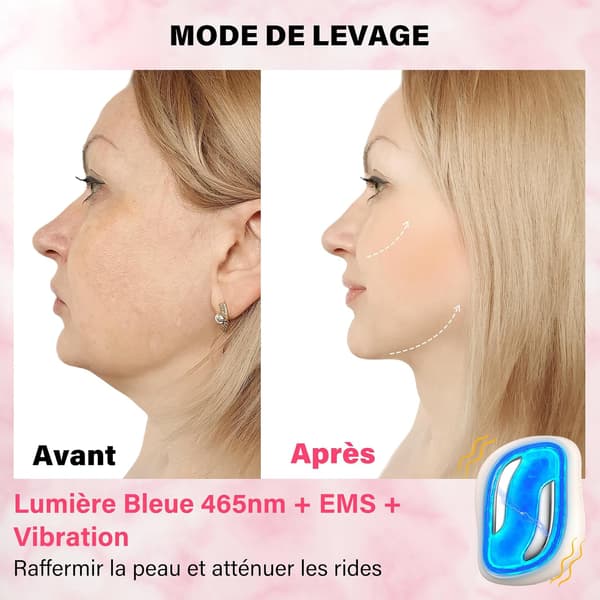 Elektroterapi ansigtsmassage, vibration/varme, 4 EMS-tilstande, 4-farvet enhed