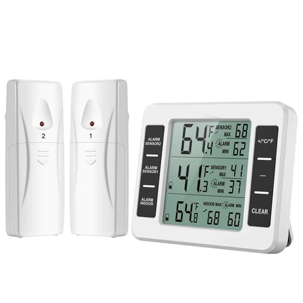 Kyl/Frys Termometer, Digital Intern Temp. Sensor, WP, med 2 Trådlösa Sensorer
