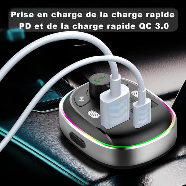 Bil Bluetooth 5.3 FM-sändare med PD 30W snabbladdning + QC3.0 stöder USB-uppspelning