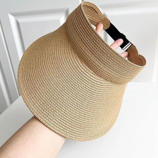 Dame Solhat - Stråhat med Bred Skygge - Sammenfoldelig Sommer Strandhat - Khaki