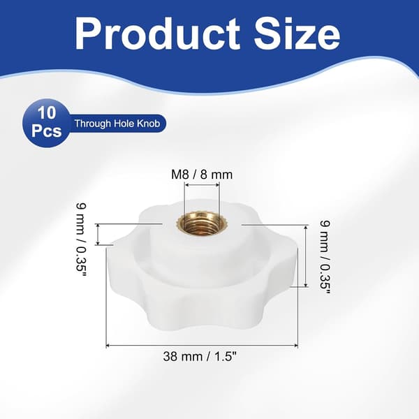 10 tandade små dubbar, M8 x 38 mm bas - vit