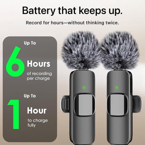 Trådløst dobbelt reversmikrofonsæt (USB-C & Lightning, 20m rækkevidde, støjreducerende).