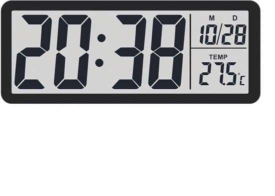 Tyst LCD Digital Väggklocka med Temperatur, Datum & Skrivbordsupphängningsbrytare