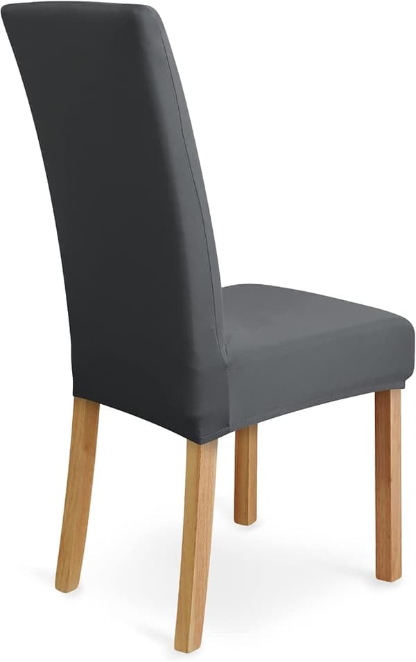 Basis serie 6-delt elastisk spisebordsstolebetræk sæt, sort, vandtæt PU-læder.