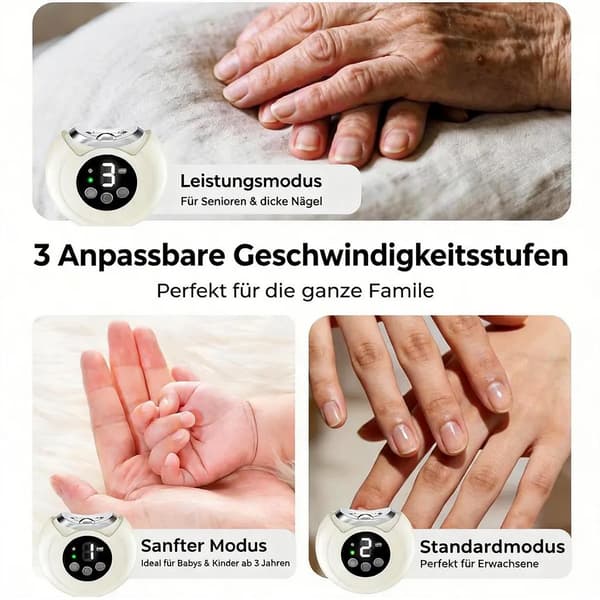 3-i-1 Genopladelig Elektrisk Negleklipper, Buffer & Polerer til Voksne og Ældre