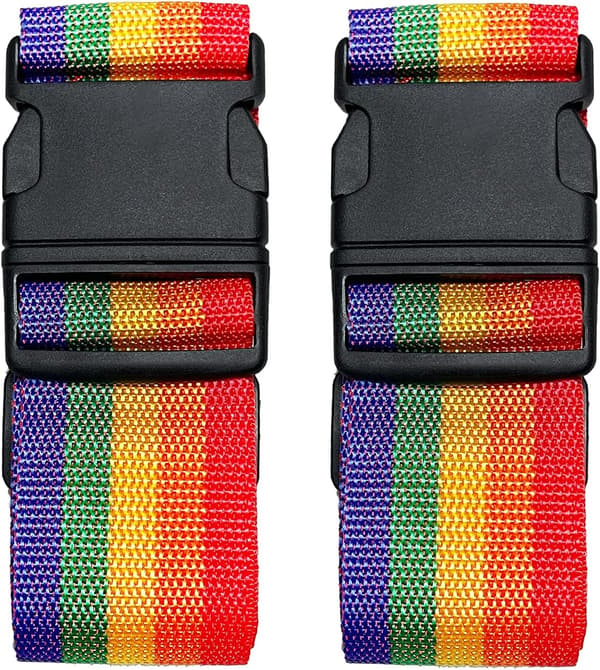 4-pack justerbara bagageremmar med spännen (regnbåge, 200x5cm).