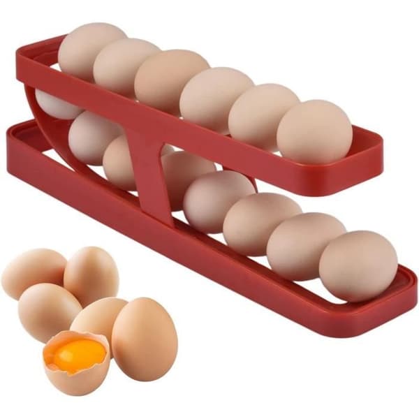 2-pack äggförvaring kylskåpsdispenser, 12-14 ägg per låda, dubbellagers köksorganisatör